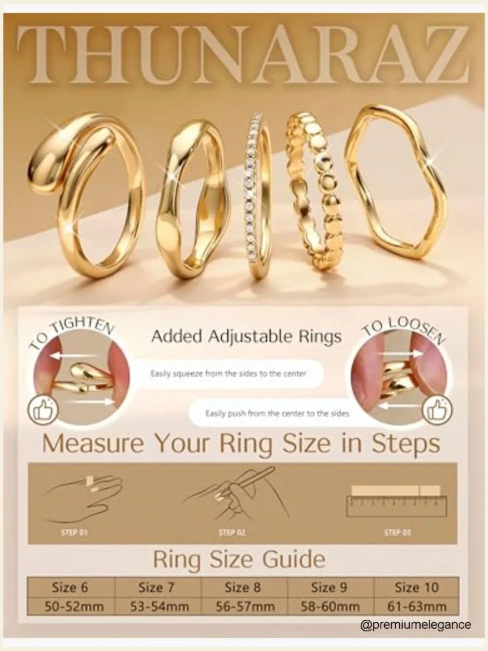 Stackable Cubic Zirconia Rings Set 14k Gold Plated Non Tarnish Chunky Gold